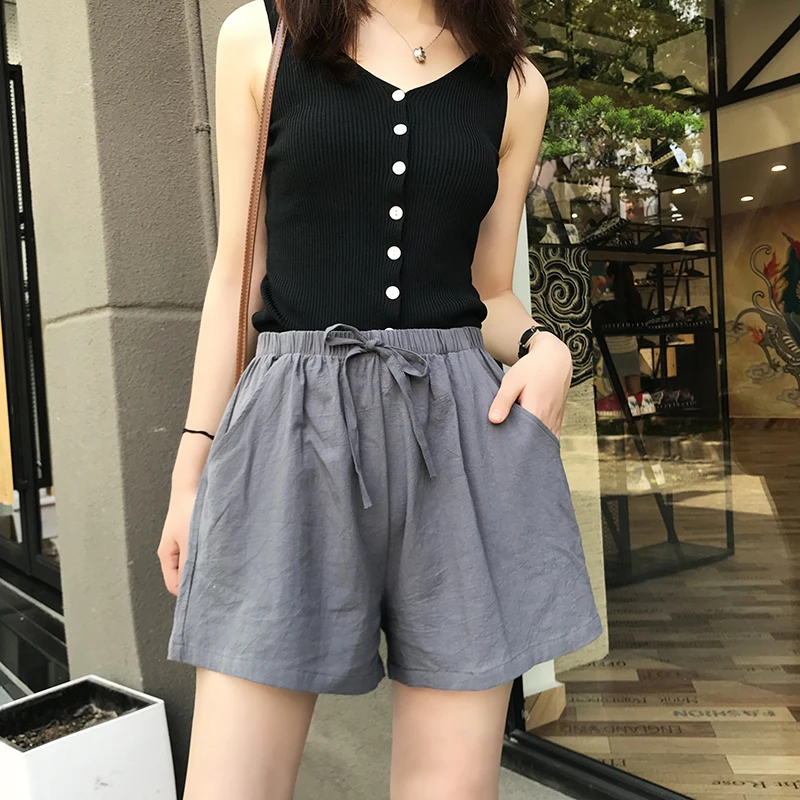 

Women's Shorts Natural Cotton Code wide-legged Pants Beach In Summer Loose Tall Waist Movement That Occupy The Home Pants