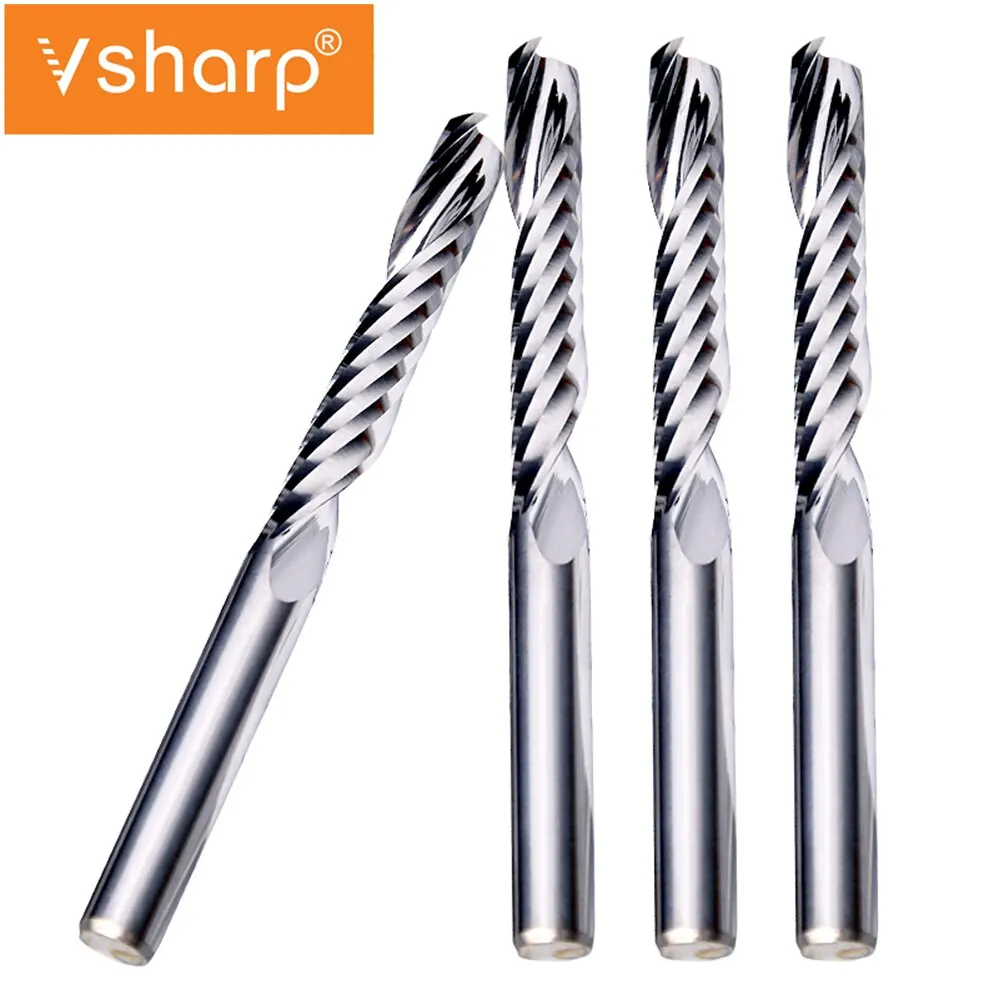 

Vsharp 3A Single Flute Spiral End Mill Tungsten Carbide Milling Cutter CNC Bits 4mm 6mm Shank PVC Acrylic Wood Cutting Engraving