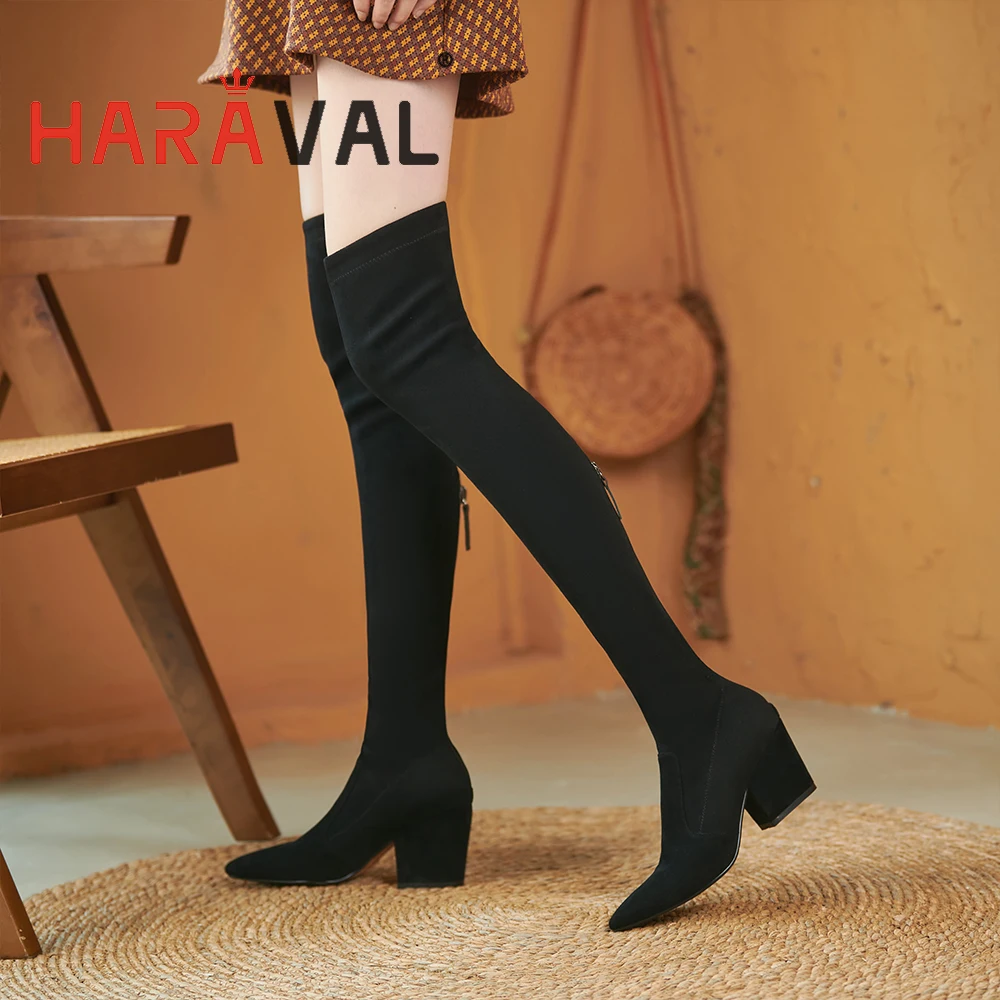 

Женские ботфорты из эластичной ткани, с острым носком, на высоком каблуке