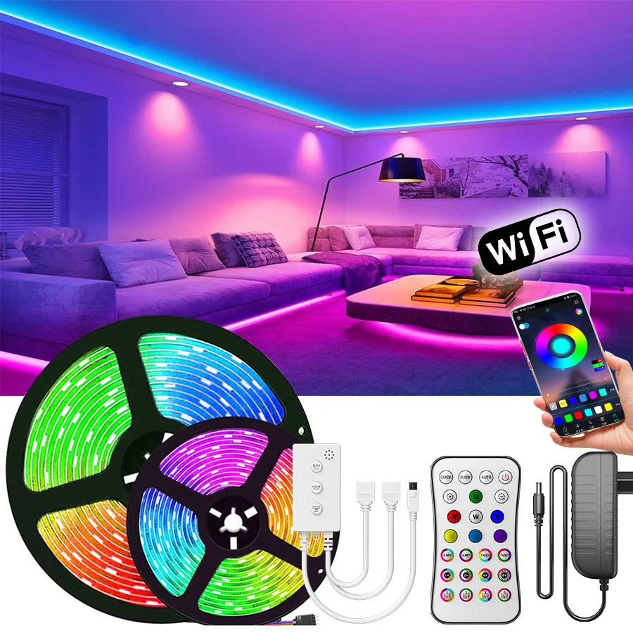 

5050 LED Strip WiFi 5M-20M LED Light RGB Waterproof SMD 2835 DC12V rgb String Diode Flexible Ribbon WiFi Contoller+Adapter plug