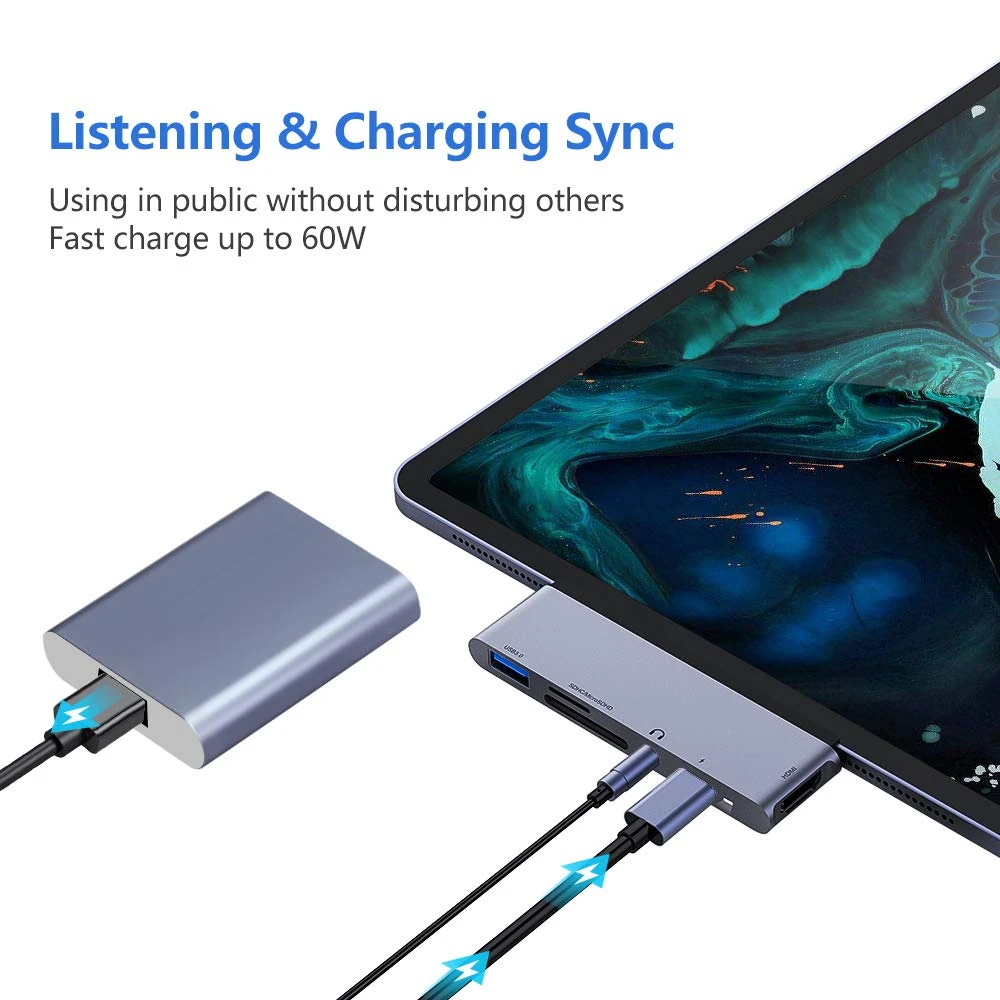 USB C концентратор для iPad Pro usb type-C до 4K HDMI адаптер USB SD/TF кард-ридер 3,5 мм разъем для наушников PD Зарядка для MacBook Pro