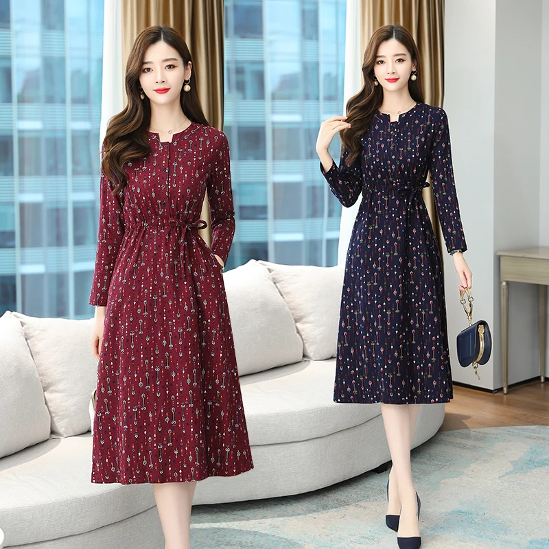 

Women Long Sleeve Dress Autumn Spring Runway 2022 Elegant Korean Pocket Dress Long Boho Casual Party Slim Dresses Burgundy Blue