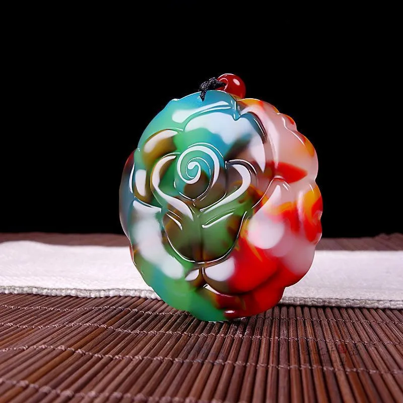 Китайский Натуральный Цвет Нефритовая Роза кулон ожерелье ручной резной Шарм