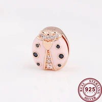 100 925 sterling silver bead rose gold ladybug clip fit pandora women bracelet necklace diy jewelry