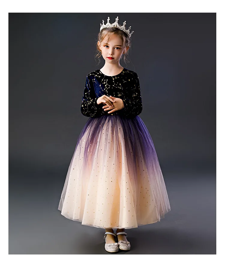 

High-end autumn and winter girls dresses princess dresses super western fluffy woolen super fairy children dresses