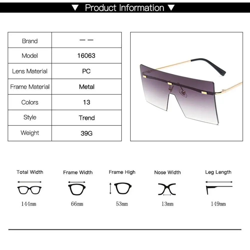 

Women's Square One-piece Sunglasses Trendy Big-frame Sunglasses Personality Midin Brown High-end Ladies Sunglasses Glasses UV400