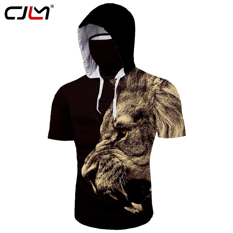 CJLM Casual Men's Hoodie 3D Printing Men Mask Tee Loose Black Animal Lion Ninja Sports T Shirt Oversized Dropshipping Wholesale