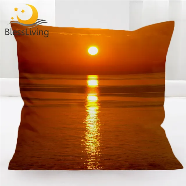BlessLiving Sunset Cushion Cover Nature Scenery Pillowcase Spain Majorca View Bedroom Pillow Case Beautiful Landscape Kussenhoes 1