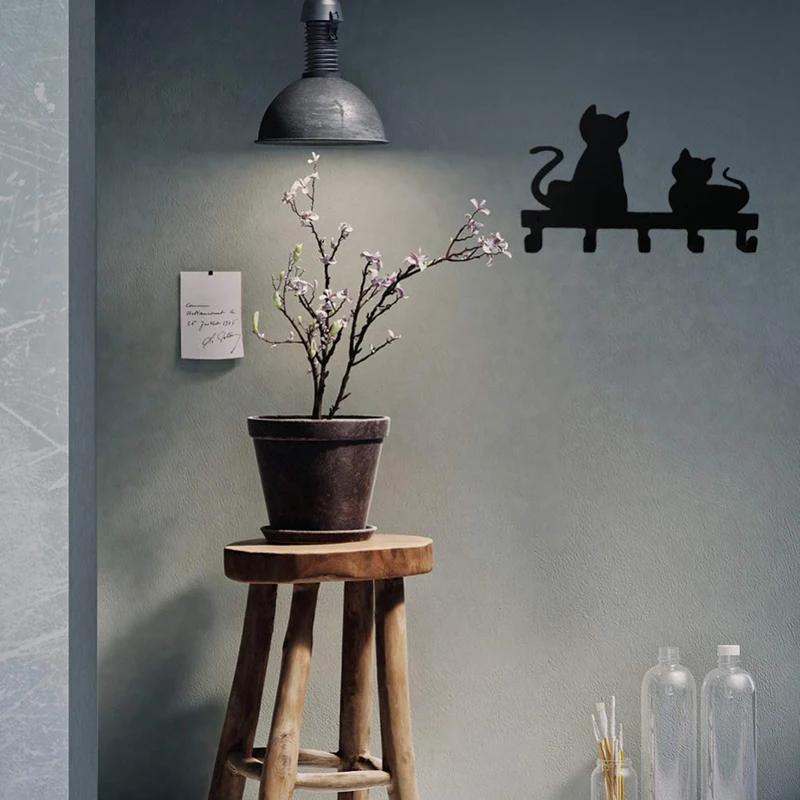 

Wall Mounted Coat Hooks Cat Shaped Hanger Punch Free Coat Rack Clothing Hooks Key Holder for Home Bedroom Decoration