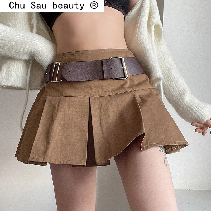 

New Fashion Spring Sexy Chic Solid Super Short Skirts Women Hot Girl Style Sashes Shorts Inside High Waist Mini Skirt Female