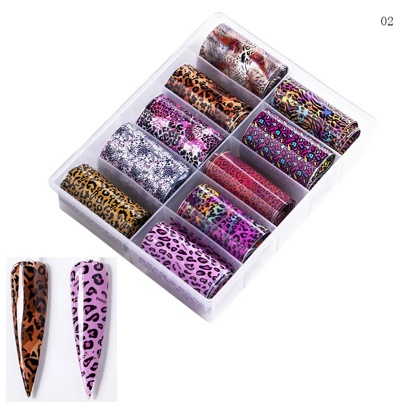 New Christmas Series Suit Nail Transfer Foil Paper Sticker Leopard Print Flower Nail Foil Transfer Starry Sky Decals  10 Mixed