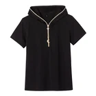 Женский свитшот с капюшоном и коротким рукавом, однотонный Повседневный облегающий Топ большого размера с капюшоном на молнии, лето 2021