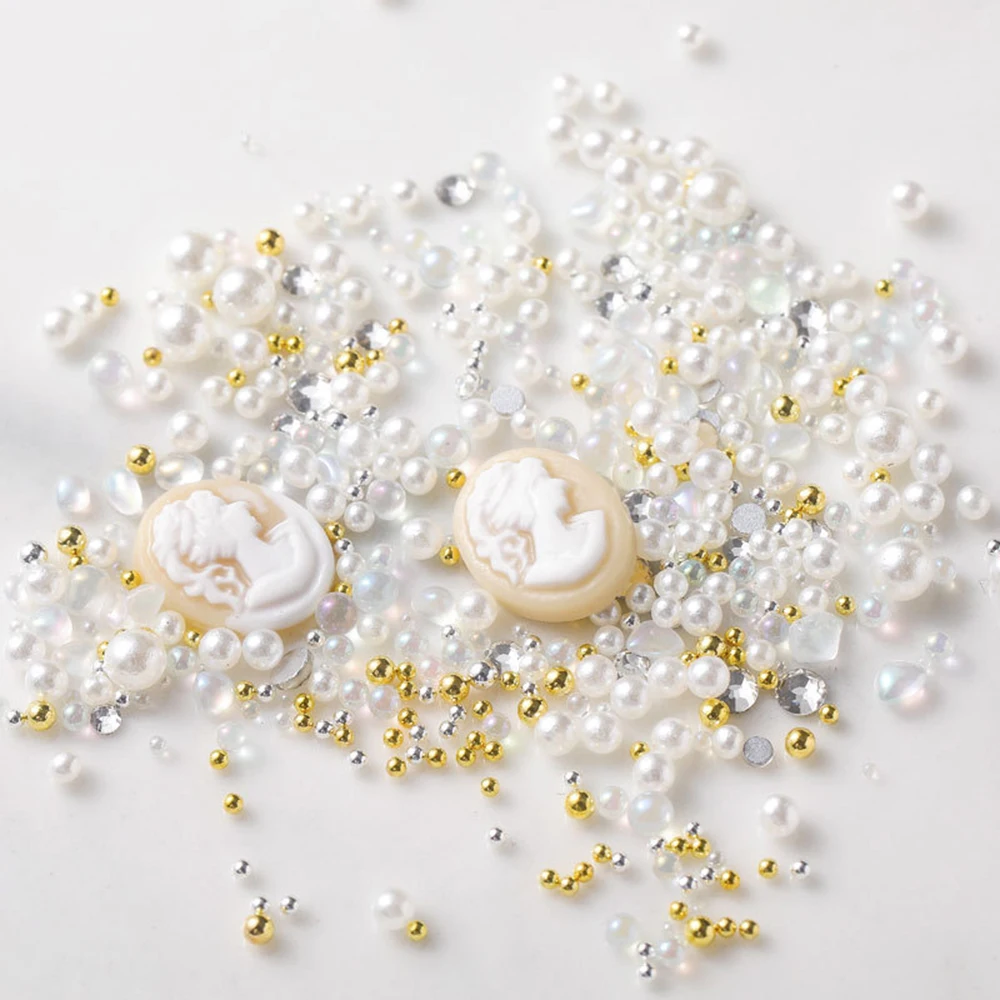 

1 Box Pearl Nail Rhinestones Vintage Charms Diamond Resin Mixed Design Lady Head 3D Nail Art Decoration Manicure Accessories