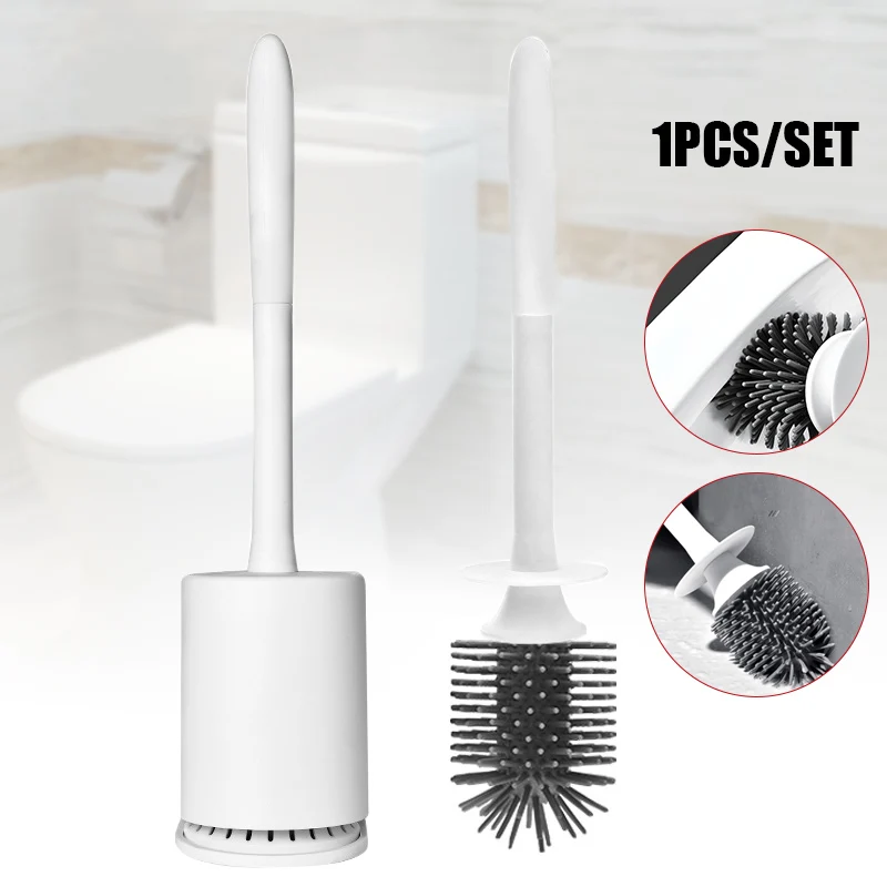 

No Dead End Toilet Brush Soft Bristle Long Handle With Non Drill Storage Holder He