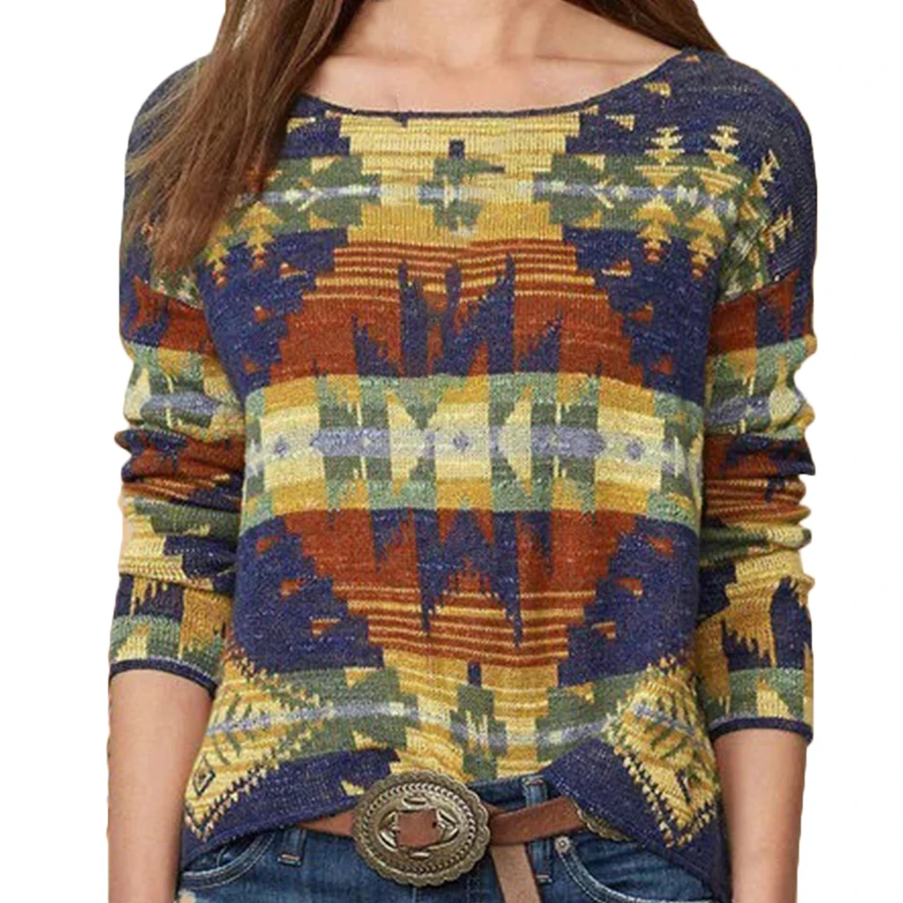 

Autumn Women Casual Long Sleeve Knitted Sweater Digital Print Pullover Women's Clothing mujer camisetas 2020