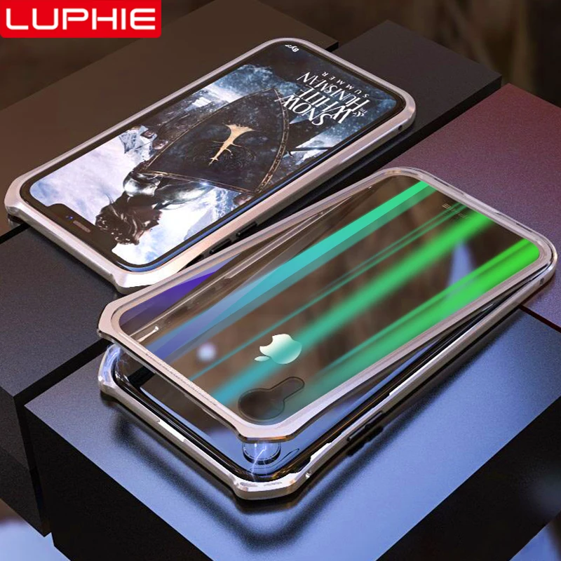 LUPHIE Магнитный чехол с лазером Авроры для iPhone XS X 8 7 Plus s прозрачная стеклянная