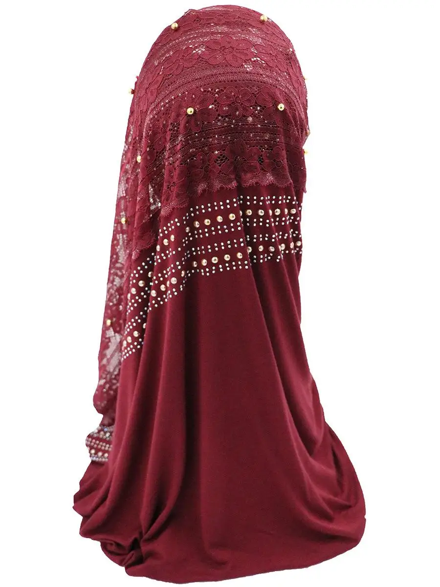 Новая мода женский длинный шарф для мусульманки бисерные кружевные шали