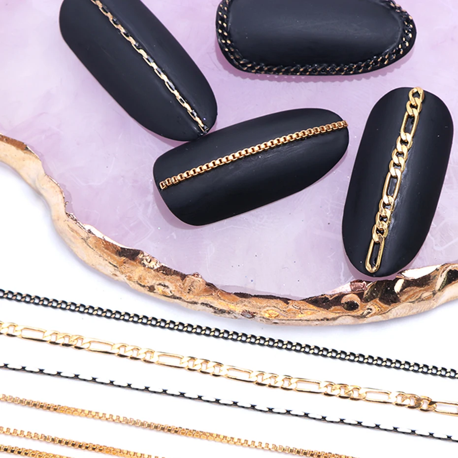 Металлическая 3D цепочка для ногтей 1 м золотая молния декоративные аксессуары