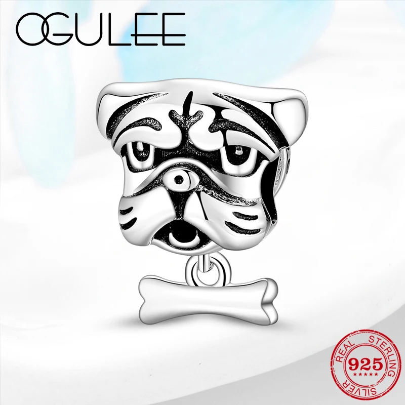 Новое поступление 925 пробы Серебряный Бульдог и кость очаровательные бусины