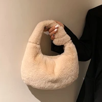 2021 winter new soft faux fur handbag fashion plush fluffy solid color shoulder underarm bag female tote evening purse