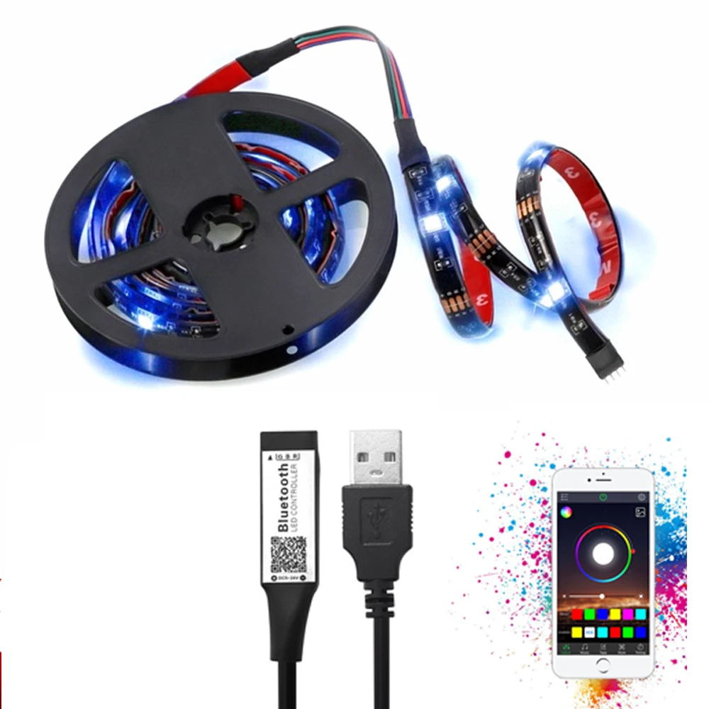 USB Bluetooth 4 0 светодиодный светильник 5 в 5050 RGB гибкий 2x50 см + 2x100 цвет сменный ТВ