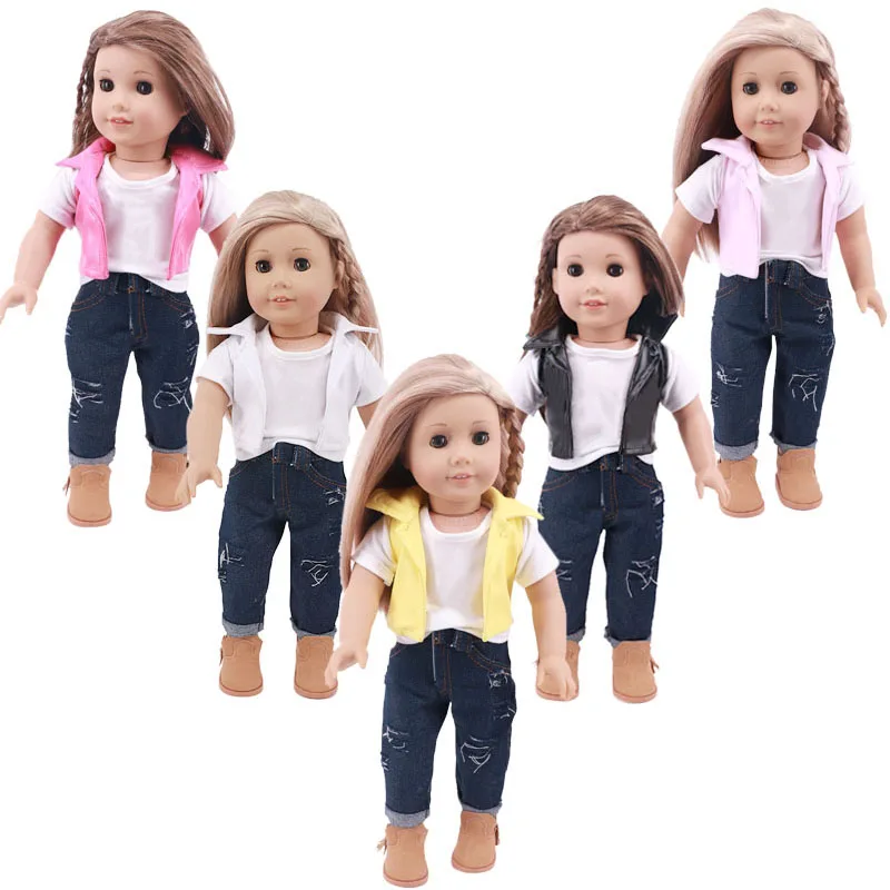 

Doll Clothes Three-Piece Leather Jacket Suit For 18Inch American&43Cm Born Baby Daily Wear Fashion Christmas Gift,Our Generation