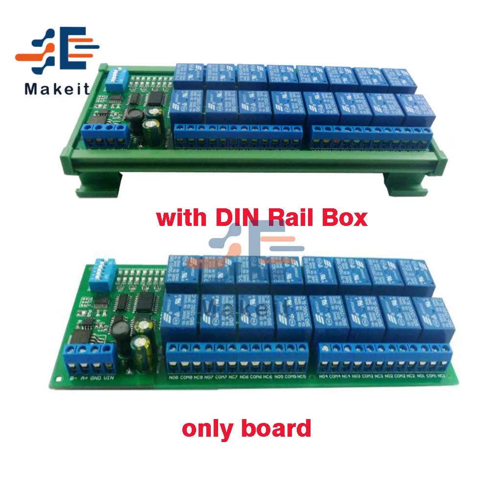 

DC 12V 16 Channel RS485 Relay Module Modbus RTU Protocol Remote Control PLC Expansion Board Circuit Board with DIN Rail Box