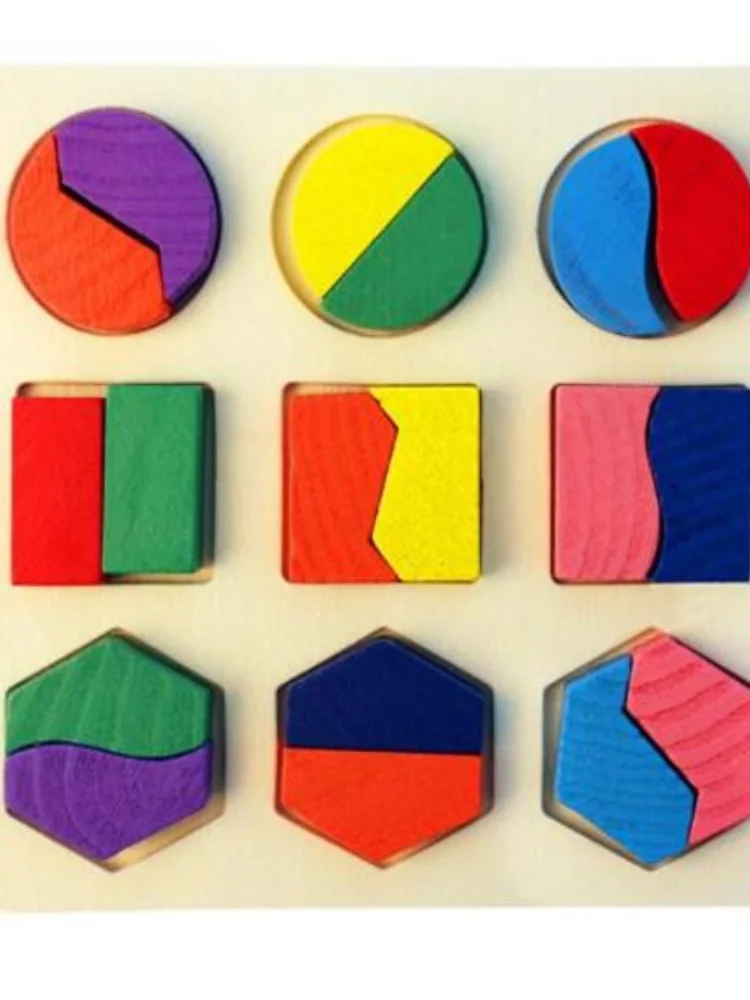 

Wooden teaching geometric shape board paired building puzzle infant early childhood educational toys LYQ