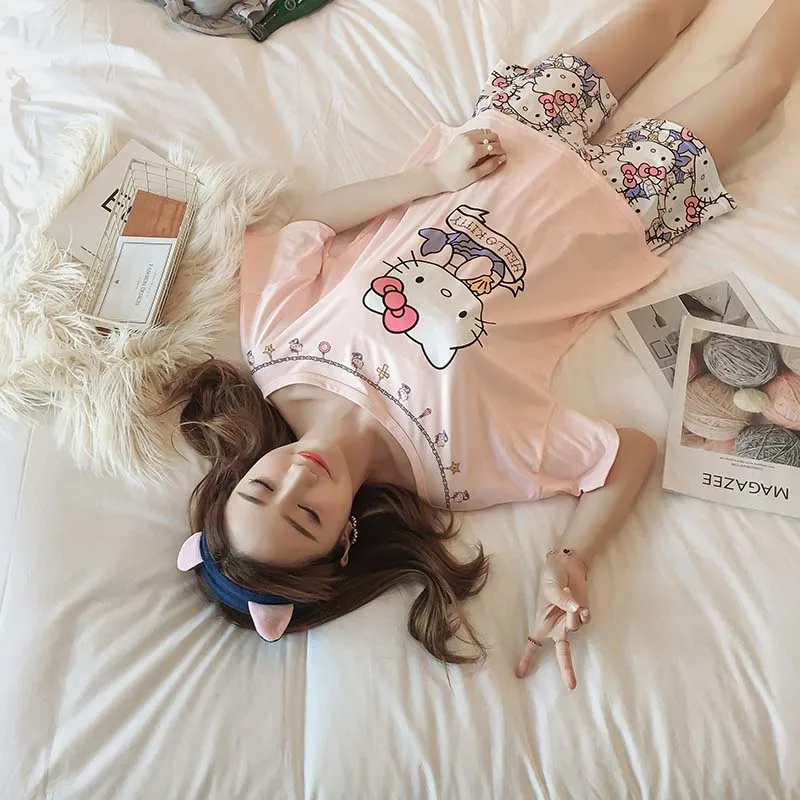 Женская фланелевая ночная рубашка hello kitty с длинным рукавом, банный халат, штаны, зимняя Милая Пижама с рисунком, Женская домашняя одежда, комплект одежды для сна