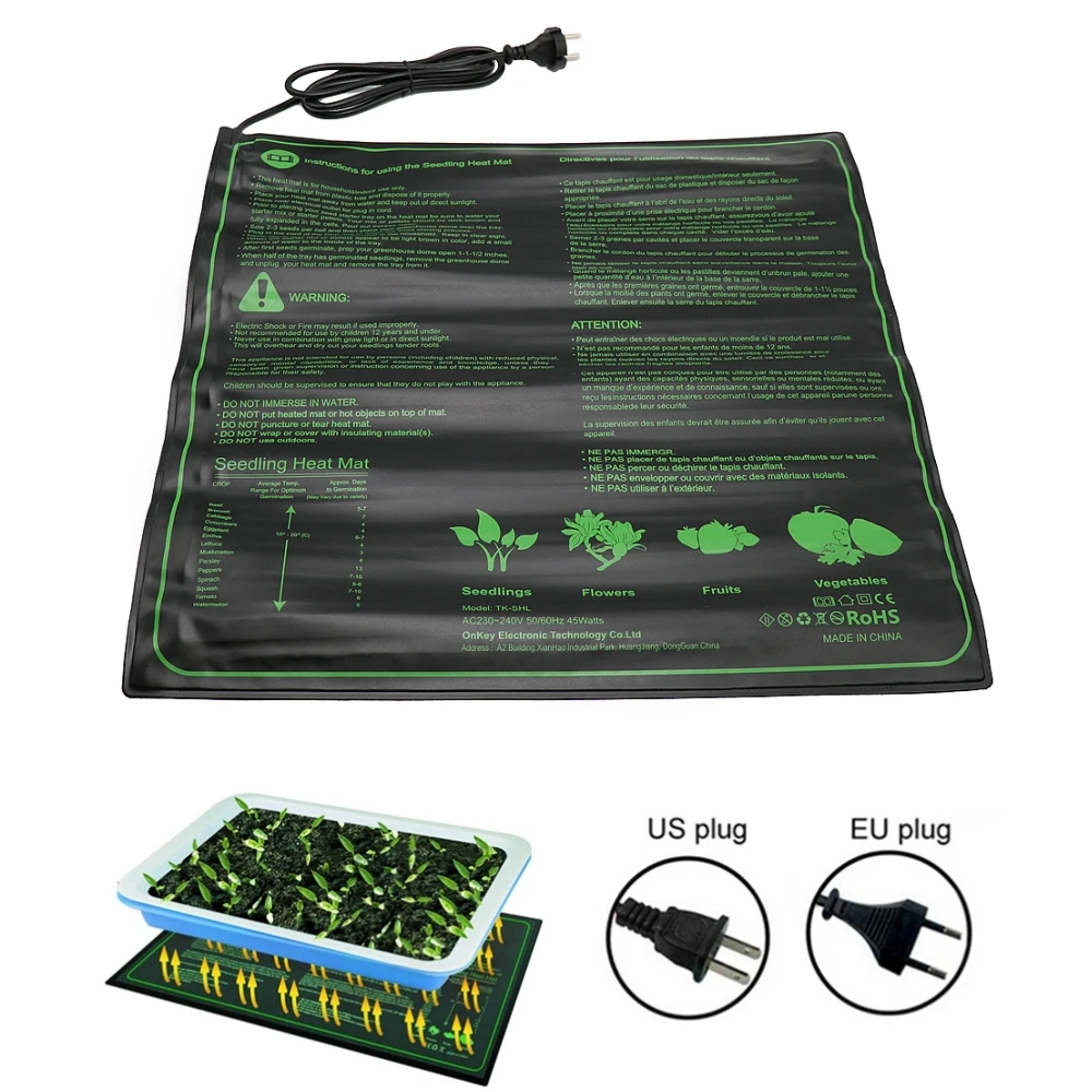 Estera de calor para pl&aacute;ntulas, 52x52cm, 45W, germinaci&oacute;n de semillas de plantas, almohadilla de calentamiento hidrop&oacute;nico c&aacute;lido, suministros de jard&iacute;n de 110V/220V-0