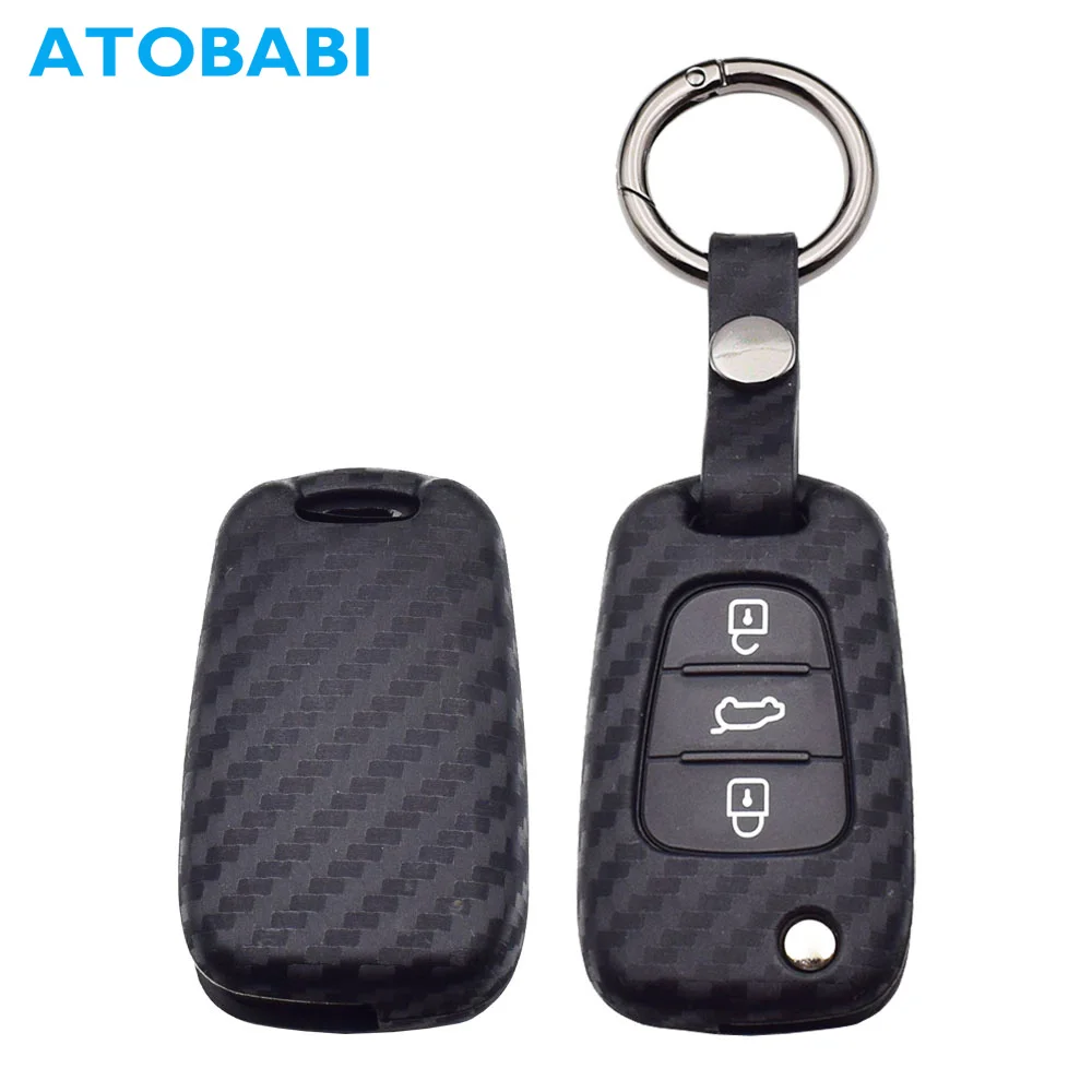 Углерода силиконовый чехол для ключей от машины Hyundai I30 IX35 Avante Verba Kia K2 K5 Рио Cerato Ceed