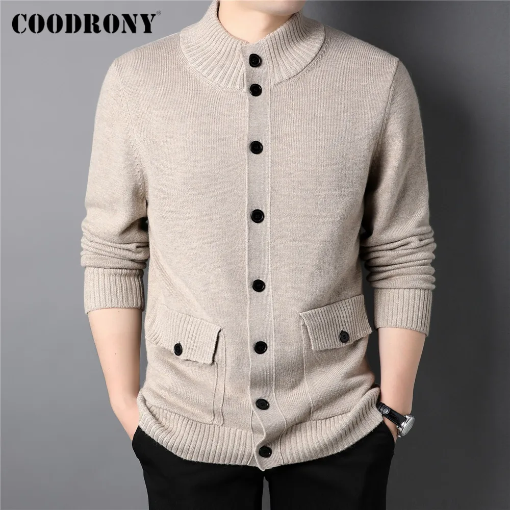 

COODRONY осень зима толстый теплый шерстяной кардиган мужская одежда уличная мода Карманы вязаная водолазка свитер пальто C2145