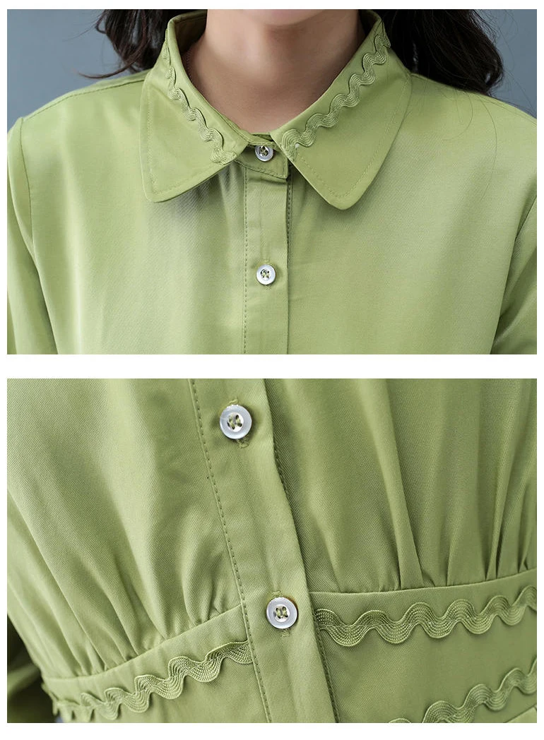 Женское платье с длинным рукавом Кружевное платье-рубашка средней длины