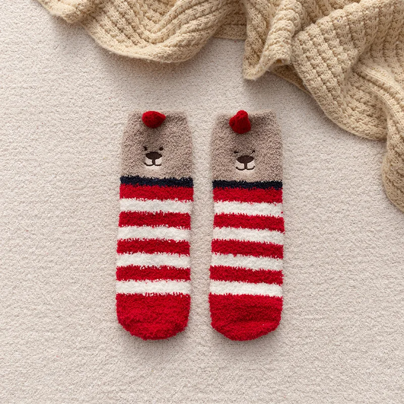

New Cute Animal Design Deer Christmas Socks Gift 3D Fluffy Coral Velvet Thick Warm Winter Sock For Women new Year gift Sox