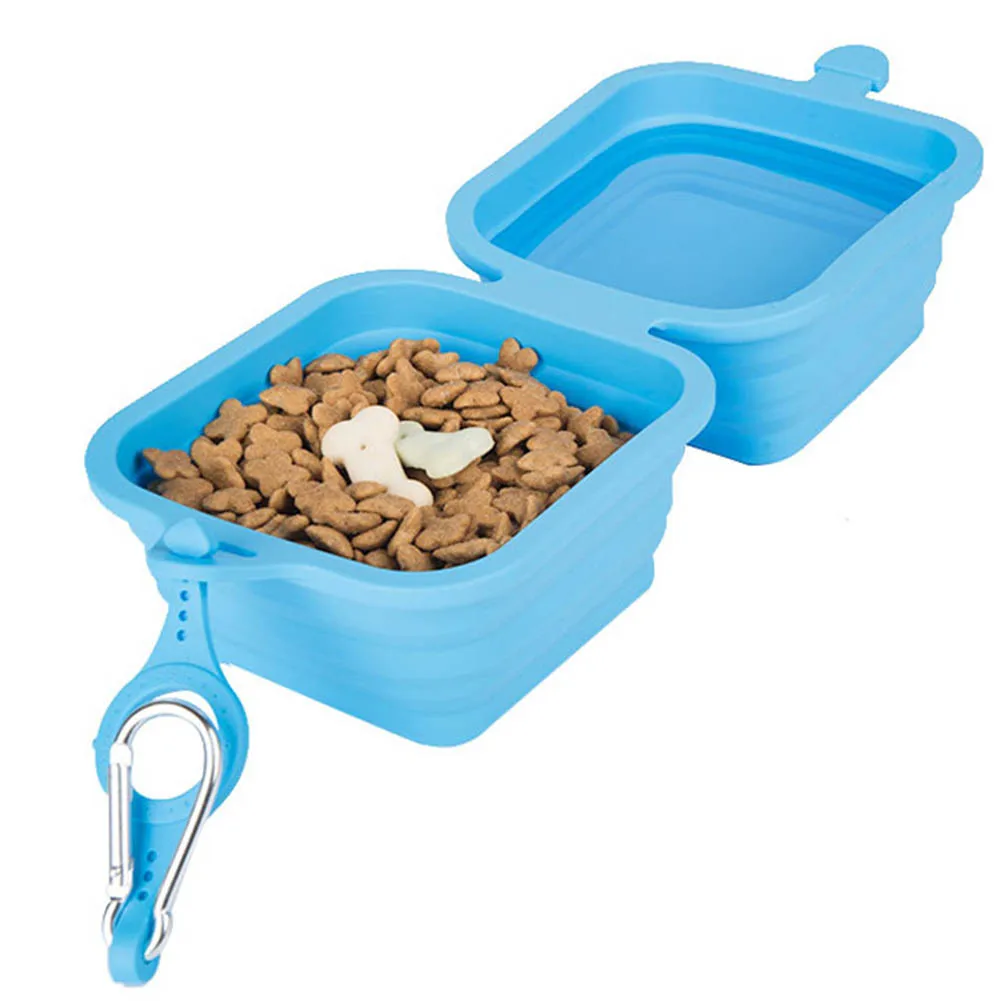 Складная Силиконовая миска для питомцев 2 в 1 воды собак с карабином дорожная