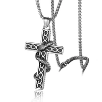 mens fashion titanium steel snake cross pendant necklace motorcycle party gothic punk snake chain necklace hip hop jewelry