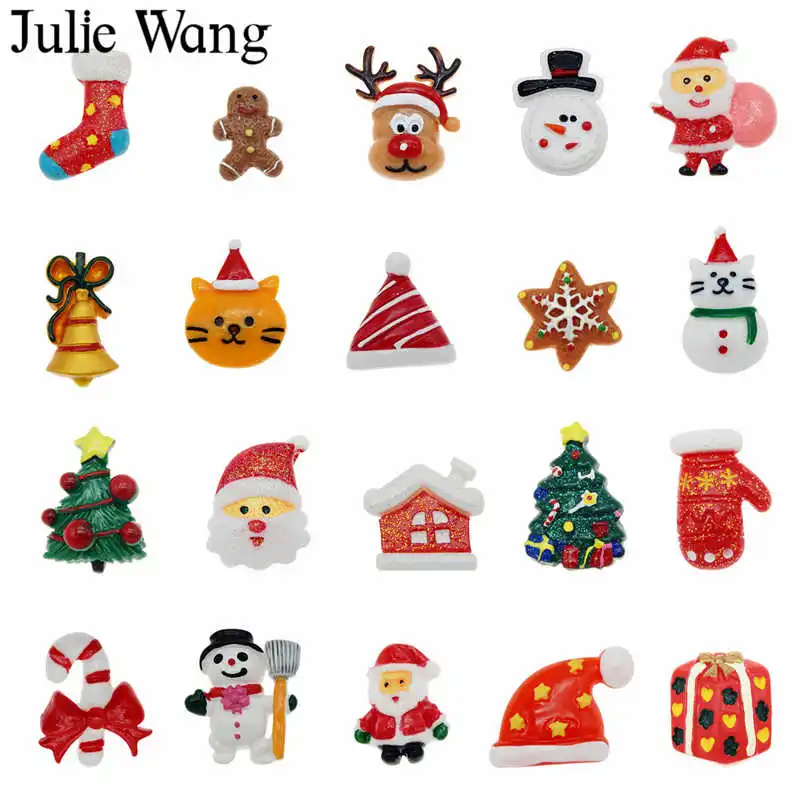 Julie Wang 6 20 шт полимерные рождественские амулеты смешанные Санта Клаус дерево