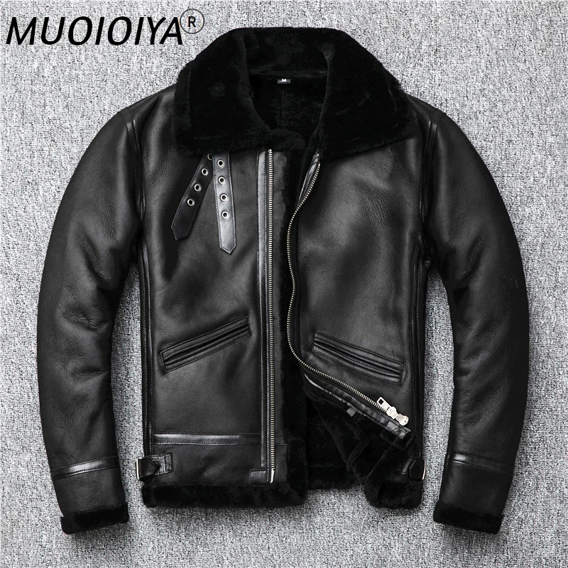 

MUOIOYIA Men Jacket Real Wool Men's Clothes Winter 2022 Mens Clothing Motorcycle Thick Fur Coller Coat Male Ropa Hombre LXR402