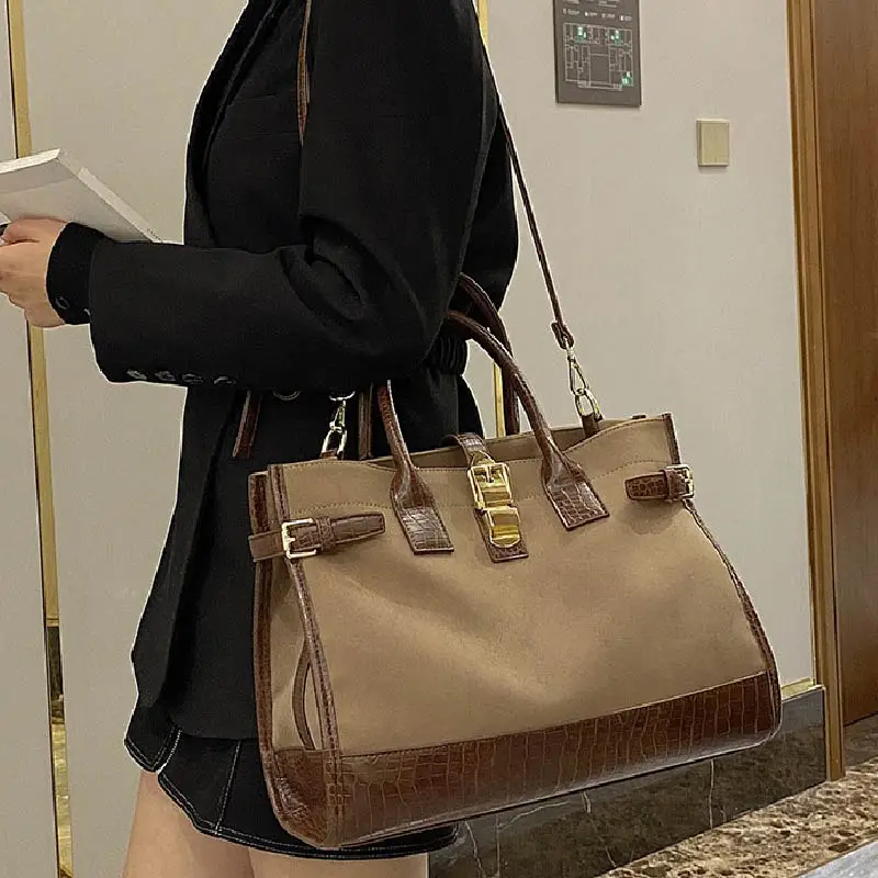 

Vintage PU Leather Large Capacity Tote Bag Women New High Quality Shoulder Bag Girl Retro Designers Handbag Lady Luxury Flap Bag