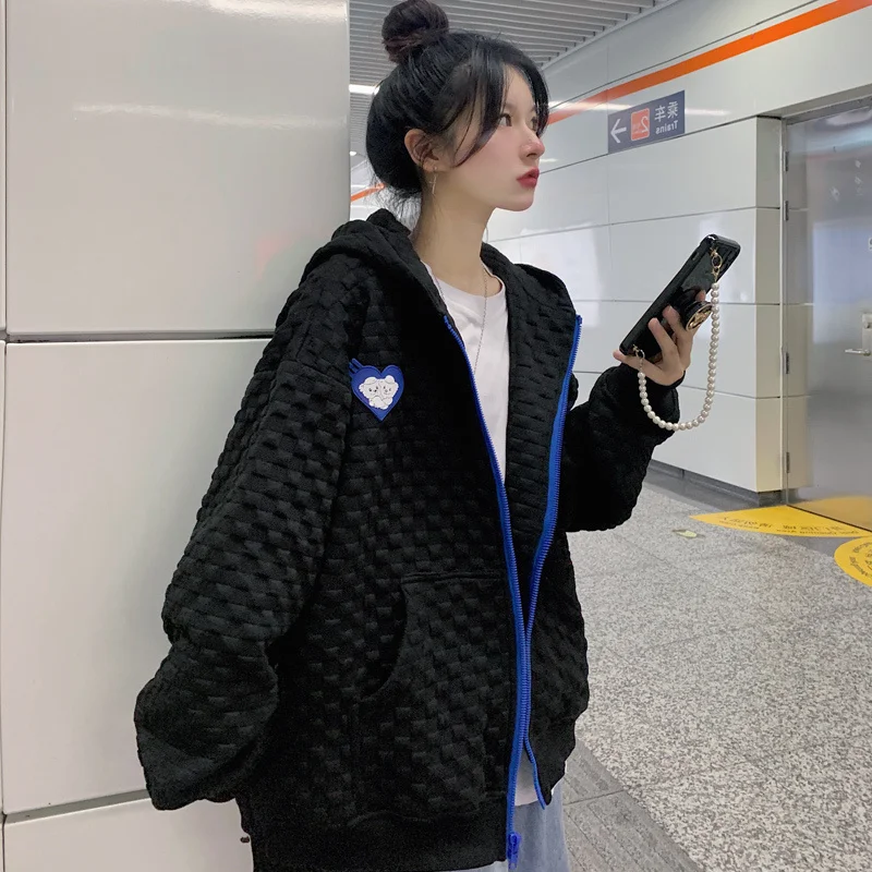 Толстовки большого размера из вафельной ткани новинка осень-зима 2021 широкие в