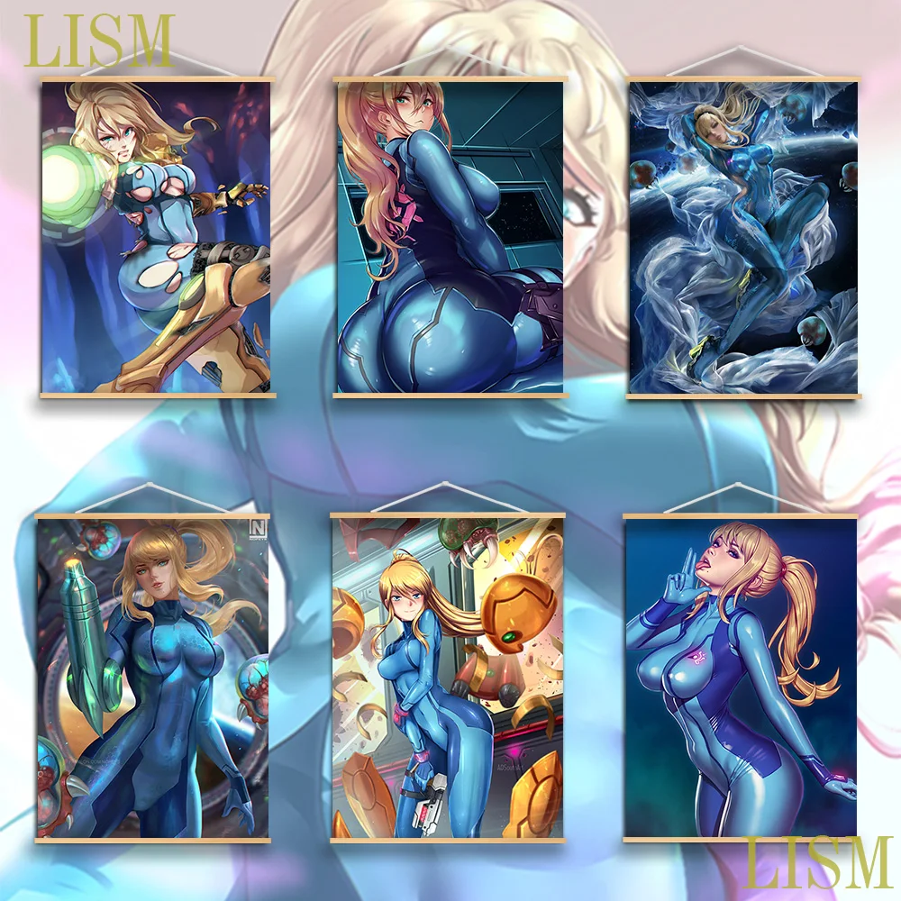 Аниме Косплей Метроид Самус Аран настенный постер манга свиток из массива дерева