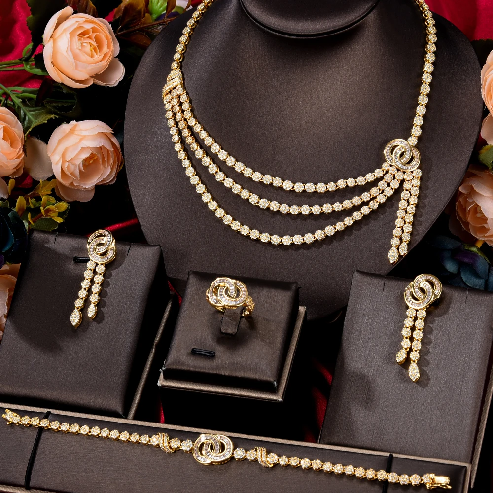 

GODKI Trendy 4PCS Indian Kundan Jewelry Set For Women Wedding Party Cubic Zircon Crystal Dubai Bridal Jewelry Set Jewelry Addict