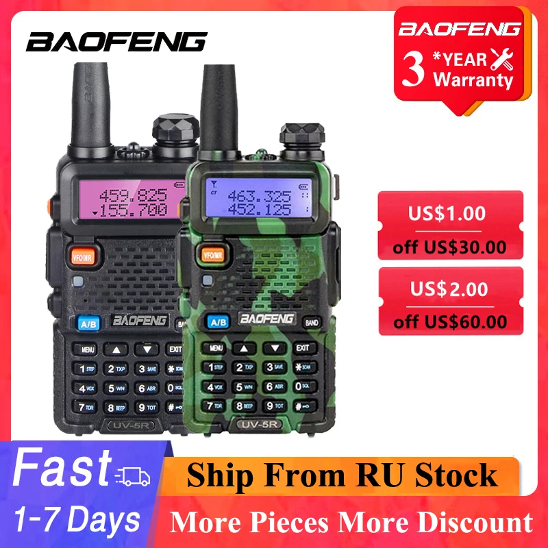 

Baofeng UV-5R Walkie Talkie 5W VHF UHF Dual Band Two Way Radio Station Baofeng UV 5R Portable Transceiver for Hunting Ham Radios
