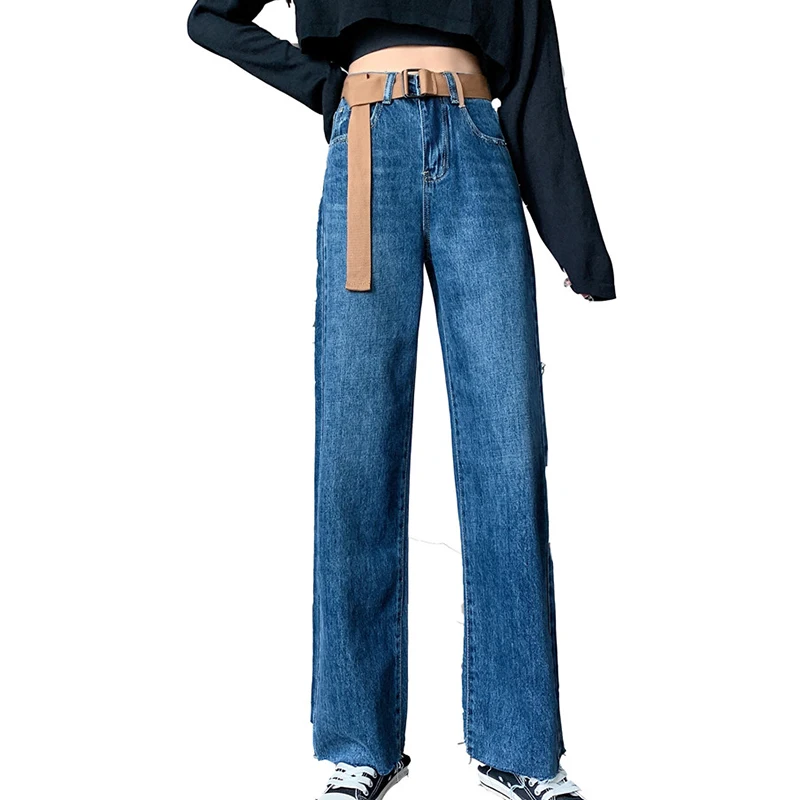 

Plus Size Straight Denim Pants For Women Vintage High Waist Retro Boyfriend Jeans Solid Casual Trousers