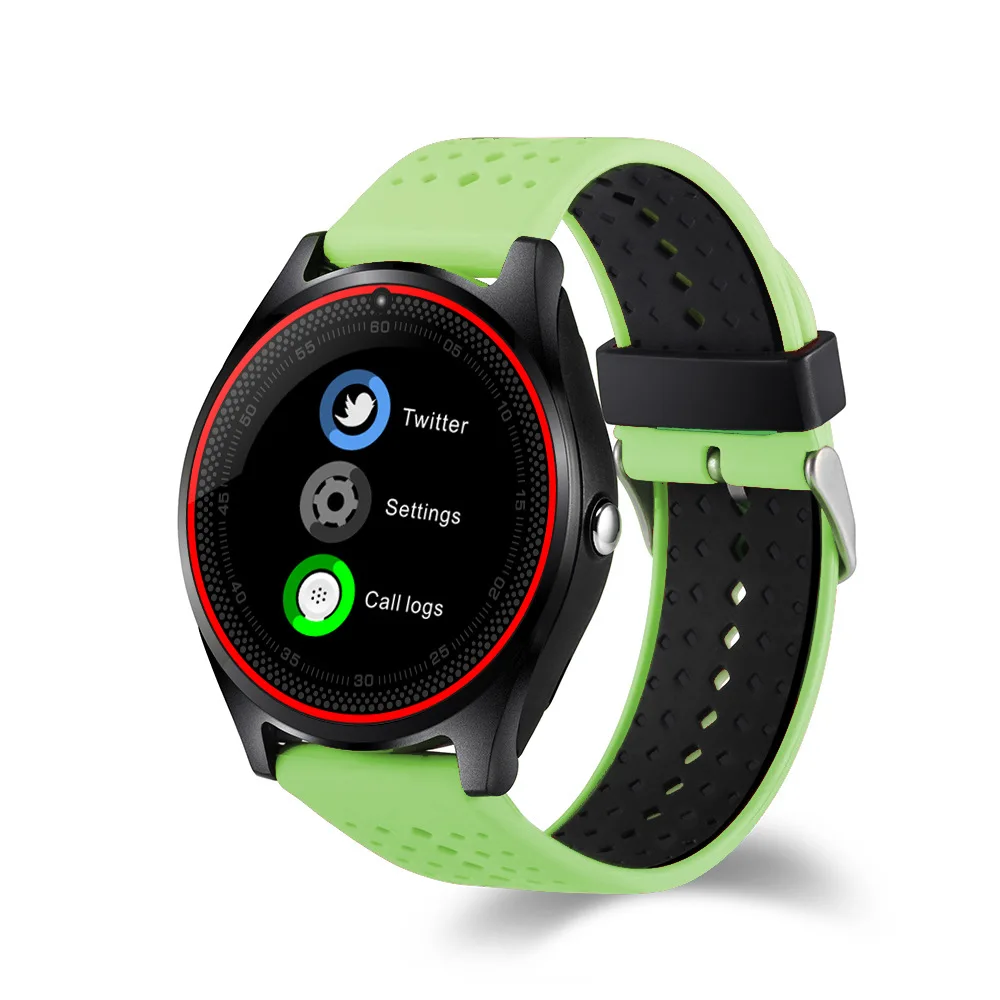 Зеленый Смарт-часы V9 с камерой, спортивные, шагомер, bluetooth, умные часы, поддержка sim-карты, TF карта, умные часы для мужчин и женщин, для Andorid - Цвет: Зеленый
