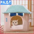 Домик для домашних животных, милый закрытый кошачий домик, зимняя теплая супермягкая кровать для сна, щенок, кошка, пещера, гнездо, уютная кровать