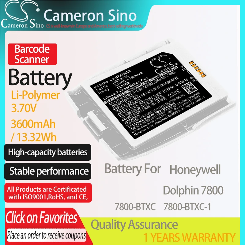 

CameronSino Батарея для сканер штрих-кода Honeywell Дельфин 7800 подходит Дельфин 7800-BTXC 7800-BTXC-1 штрих-кода аккумулятор сканера 3600 мА-ч/13.32Wh 3,70 V