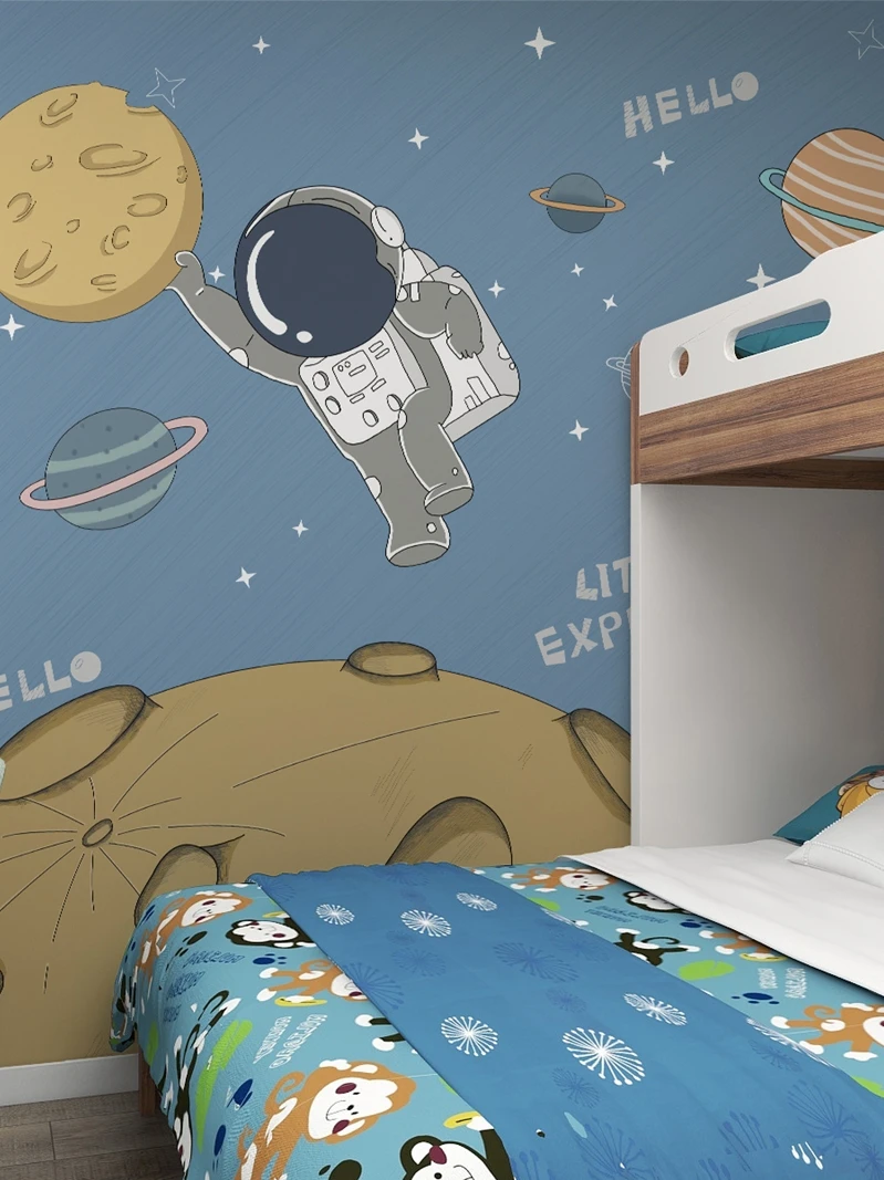 

Korean Style Children Cartoon Animation Astronaut Mural Printing Wallpaper Optional Decoration Boy Room Living Bedroom Space