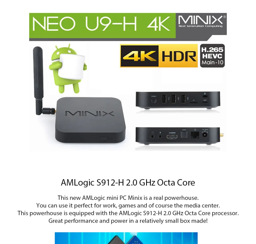 MINIX NEO U9-H tv Box Android 7,1 tv Box Amlogic S912-H Восьмиядерный 2 ГБ DDR3 16 Гб rom 4K HDR wifi телеприставка