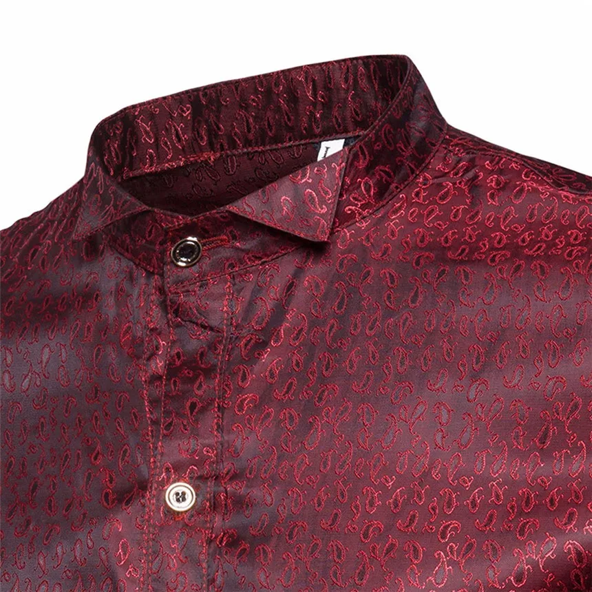 KLV Мужская рубашка Slim Fit с длинным рукавом Повседневные рубашки на пуговицах формальный Топ Блузка футболки золотого цвета вечерние певицы сценические рубашки
